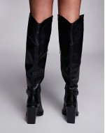Simmi London Wide Fit Dru Over the Knee Western Boot in Black