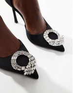 Wide Fit Pixie embellished high heeled shoes in black