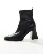 heeled ankle boot in black with fine heel