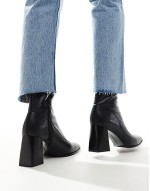 heeled ankle boot in black with fine heel