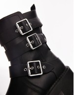 Wide Fit Luke chunky biker boots with buckle detail in black