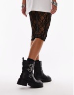 Wide Fit Luke chunky biker boots with buckle detail in black
