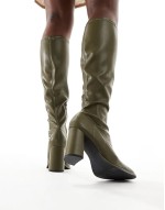 Paige knee high sock boot in olive