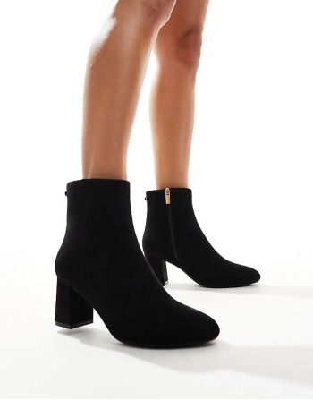 suedette block heel boot in black