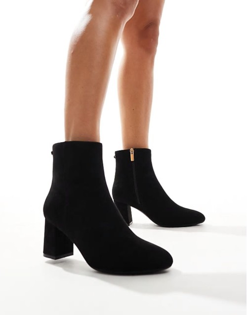 suedette block heel boot in black