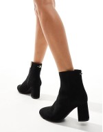 suedette block heel boot in black