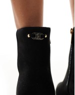 suedette block heel boot in black