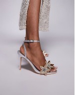 embellished starfish high heeled sandals in silver